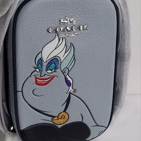 NWT Coach CC325 Disney X Coach Eva Phone Crossbody W/Ursula Motif Ice Blue Multi - Picture 8 of 10